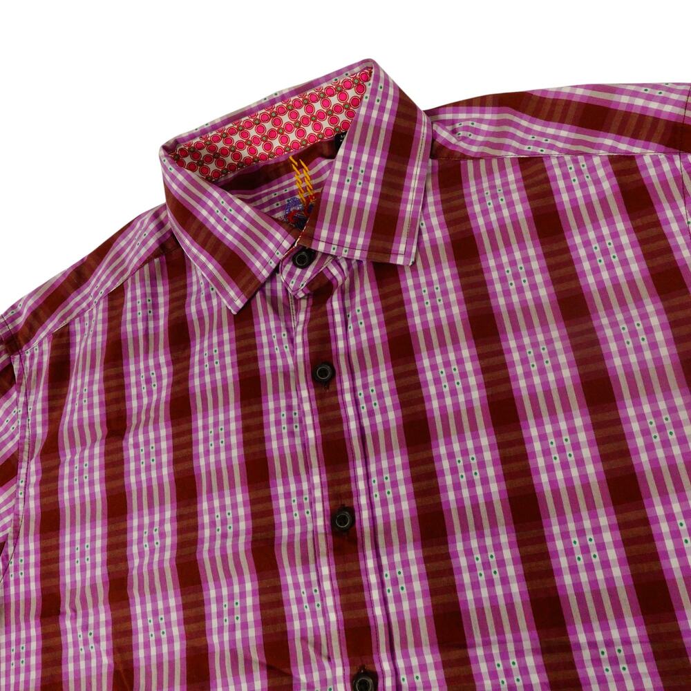 Robert Graham Plaid Check Striped Embroidered Button Up Long Sleeve Shirt Medium
